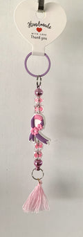 Purple Awareness Ribbon Flower Beaded Tassel Keychain