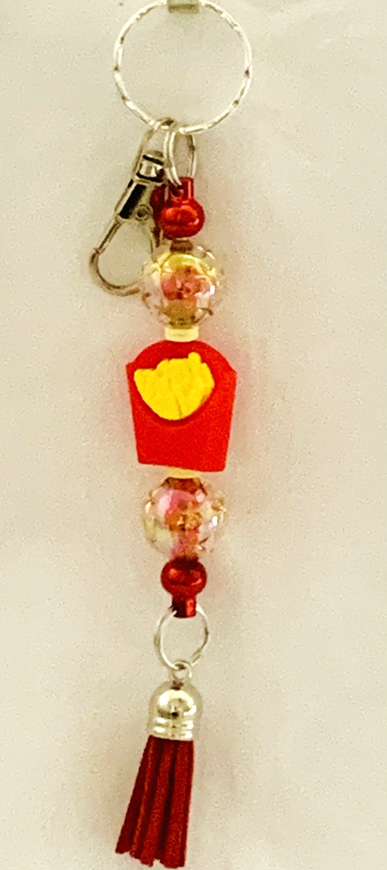 French Fries Charm Beaded Tassel Keychain