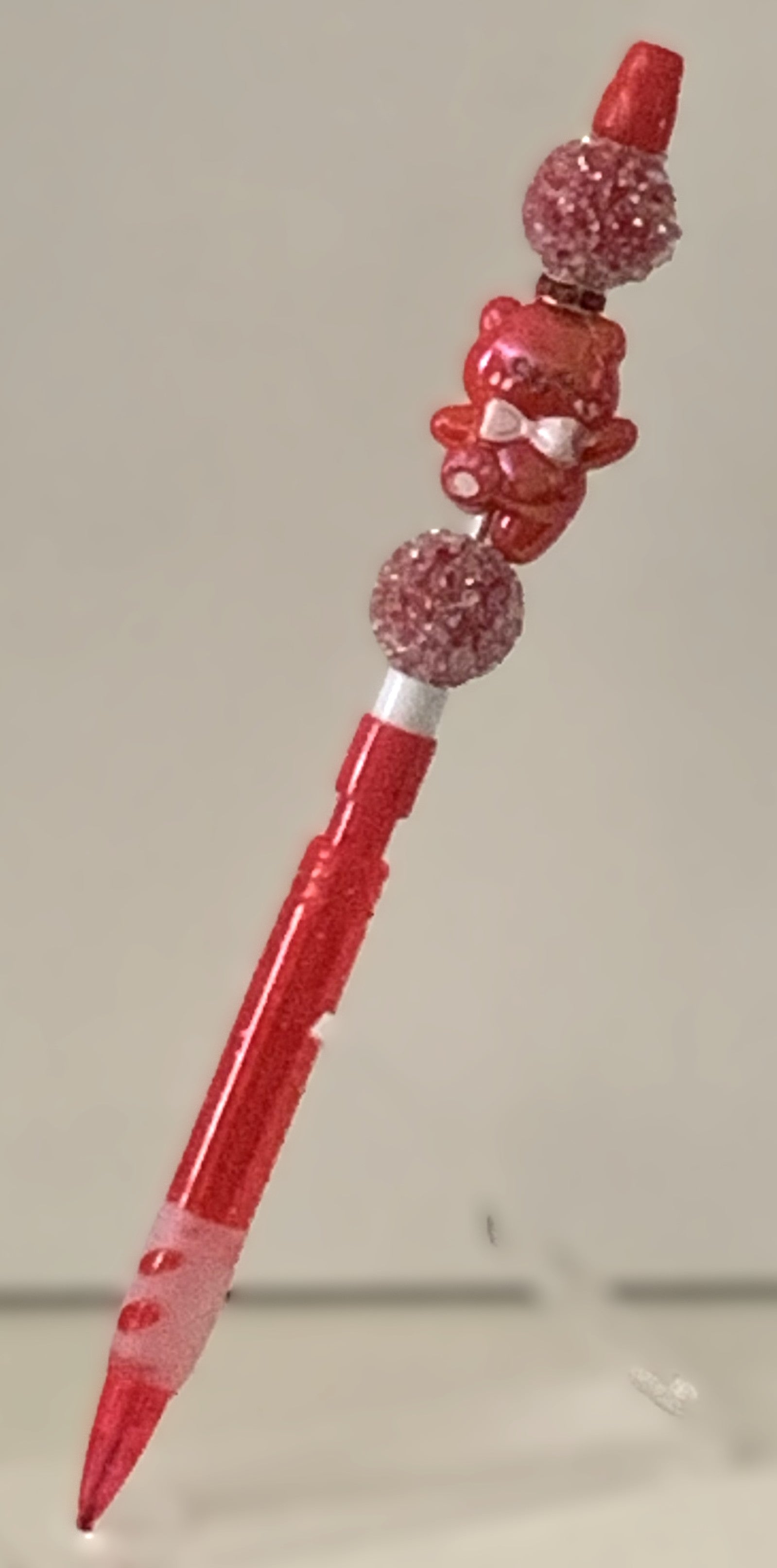 Red Teddy Bear Charm Beaded Lead Pencil