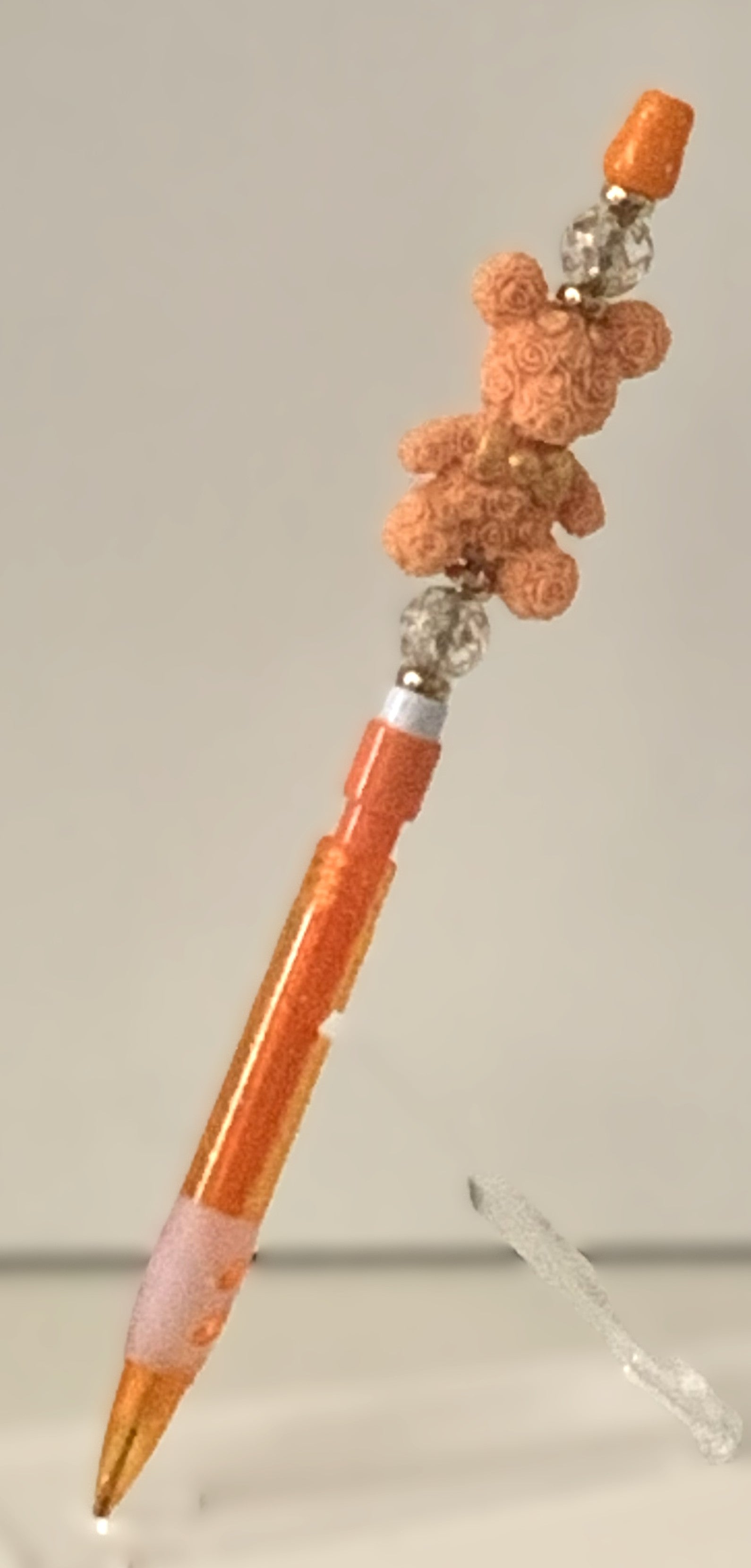 Peach Rose Teddy Bear Charm Beaded Lead Pencil