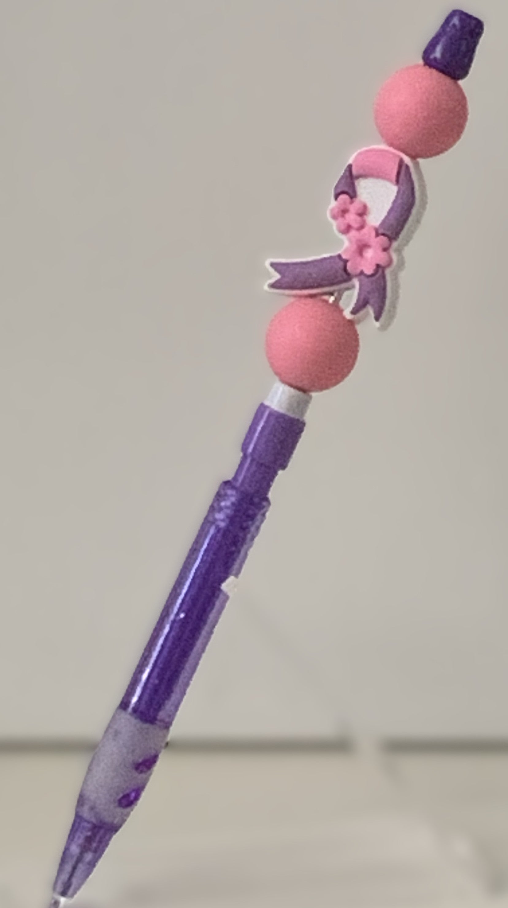 Purple Ribbon Flower Charm Beaded Lead Pencil