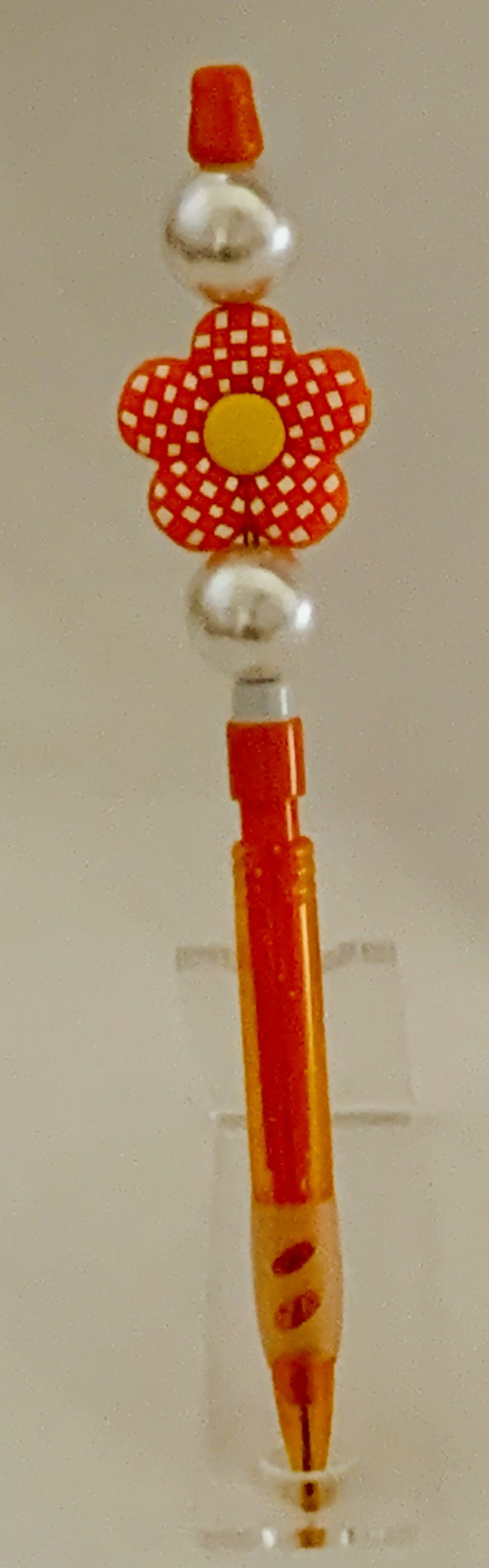 Checkered Flower Charm Beaded Lead Pencil