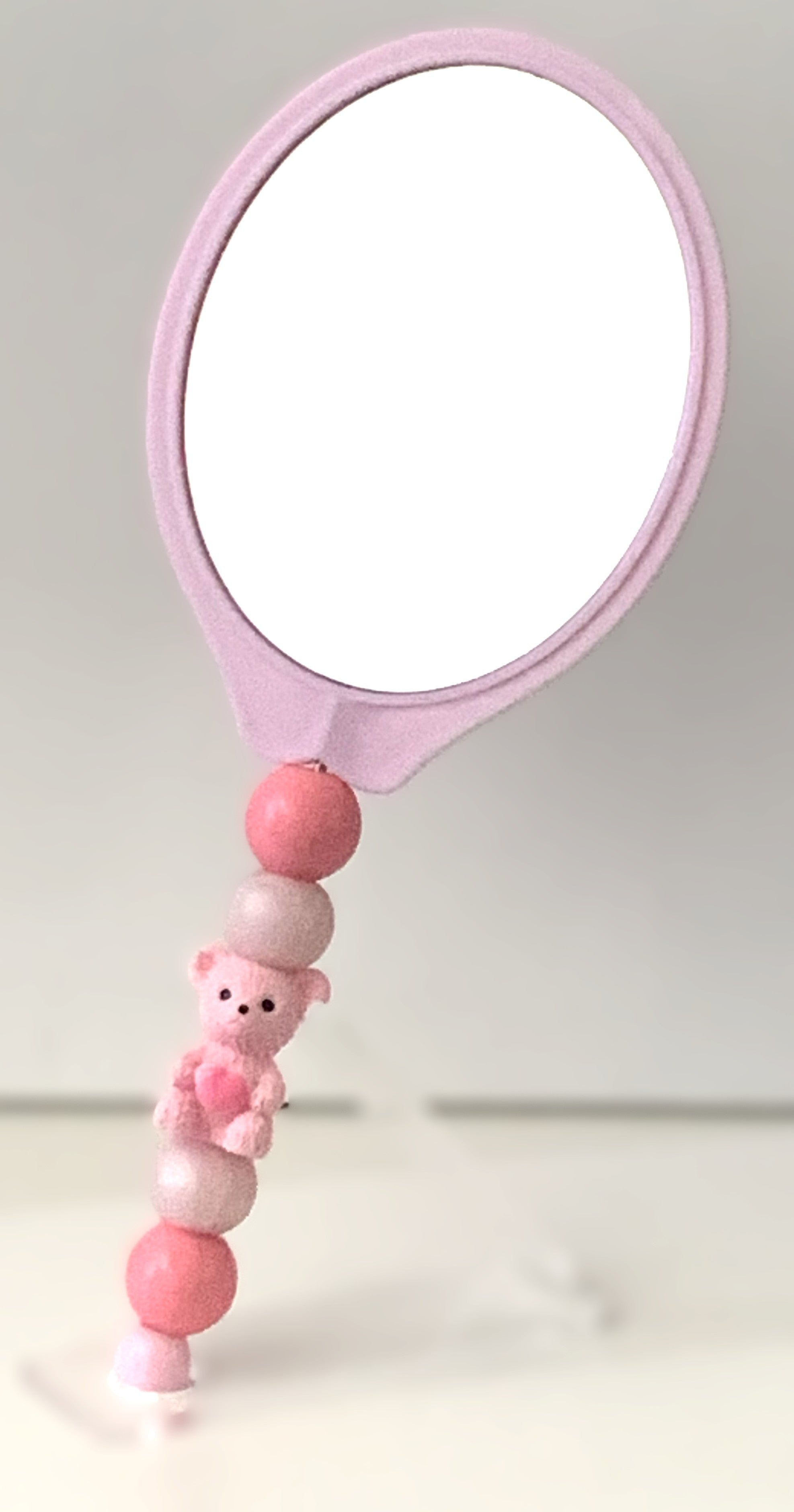 Beaded Hand Mirror – Pink Bear