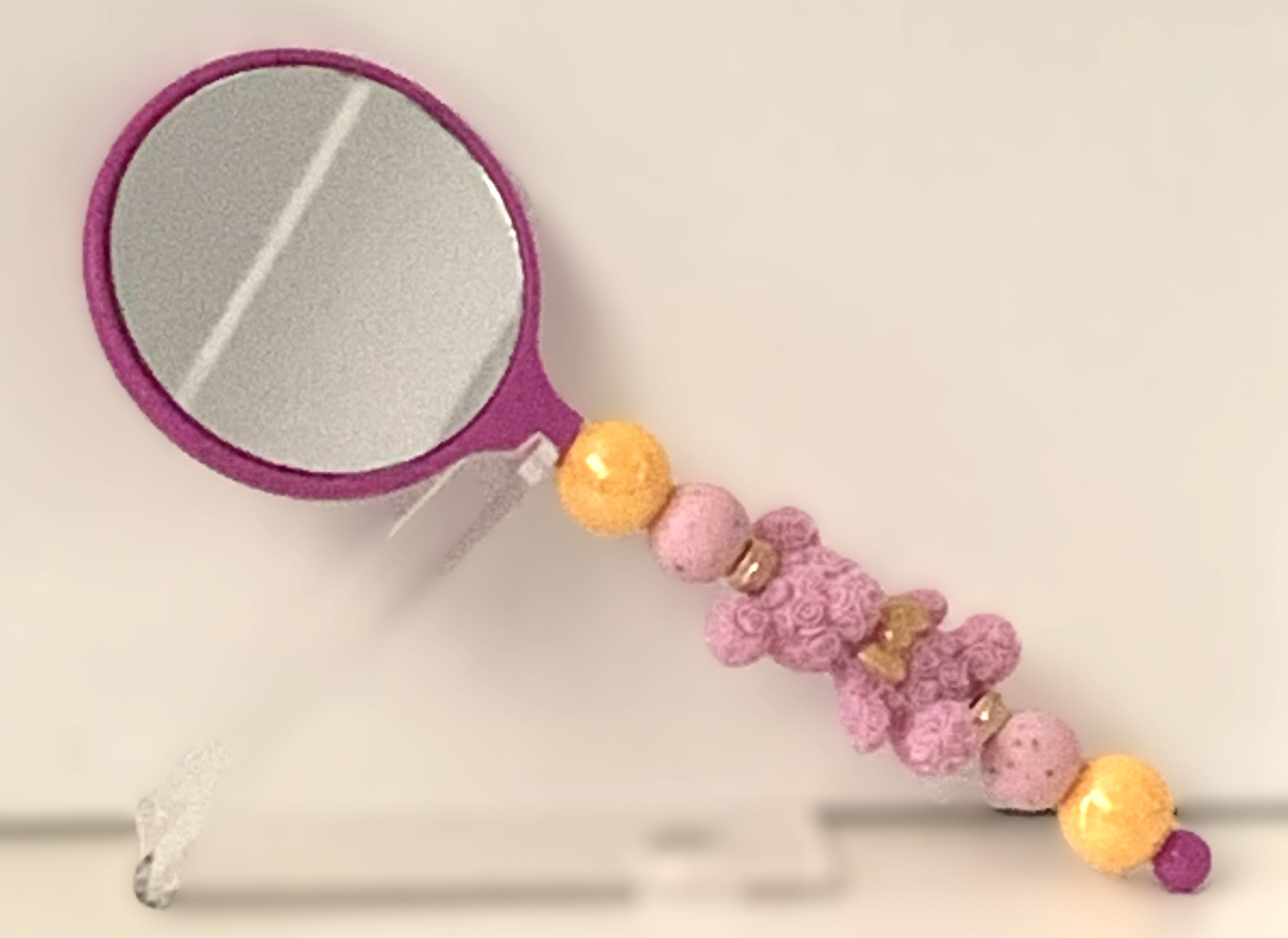 Beaded Hand Mirror – Purple Bear & Yellow Beads