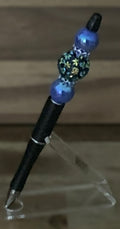 Handmade Cloisonne Floral Beaded Pen - Matte Black & Cobalt Blue