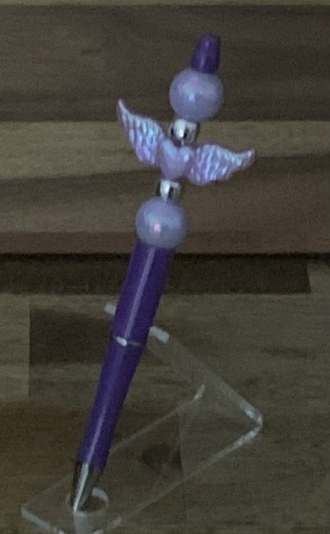 Handmade Angel Wings Beaded Pen - Deep Purple & Lavender