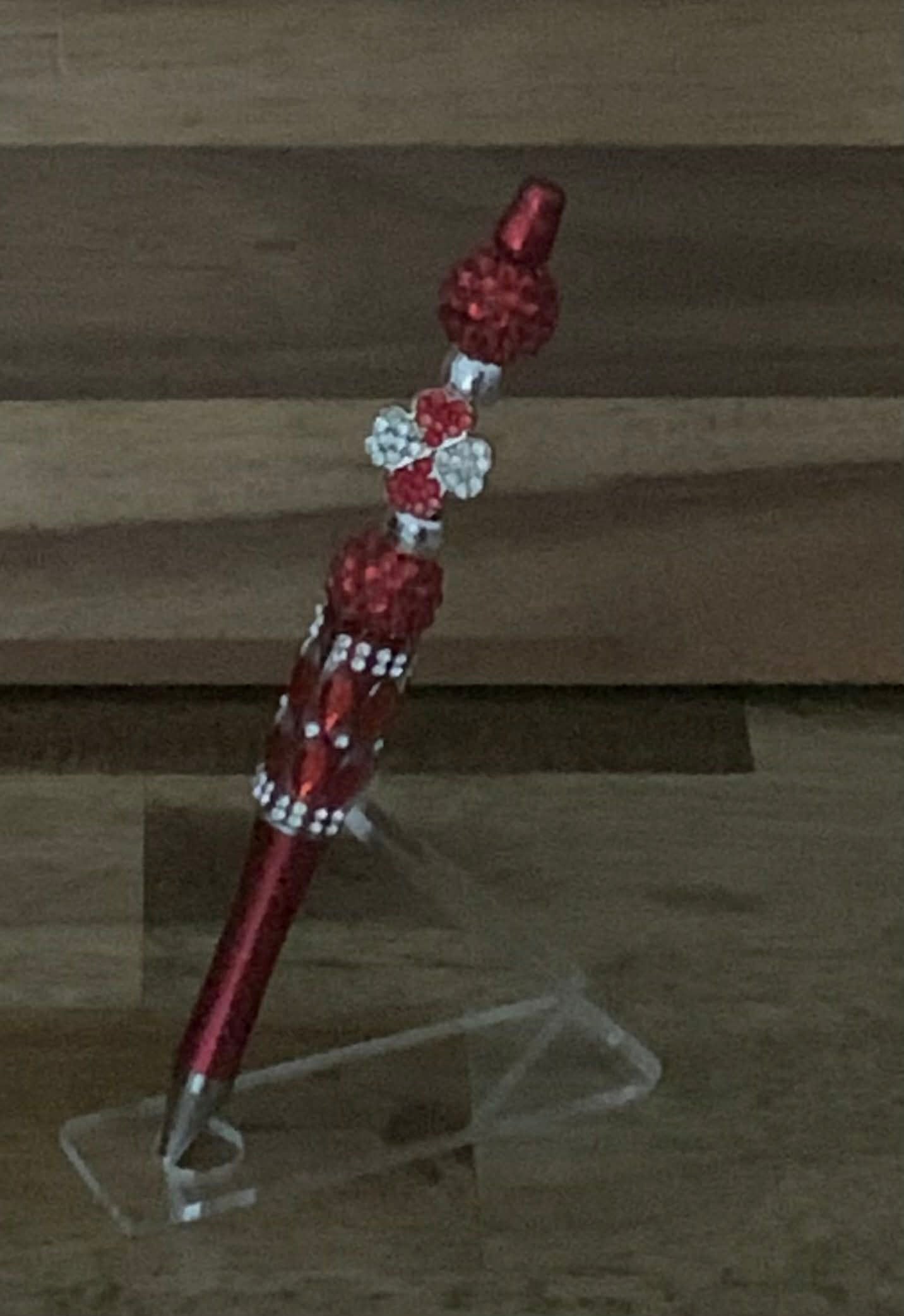 Handmade Red Crystal Rhinestone Luxury Beaded Pen - Deep Red