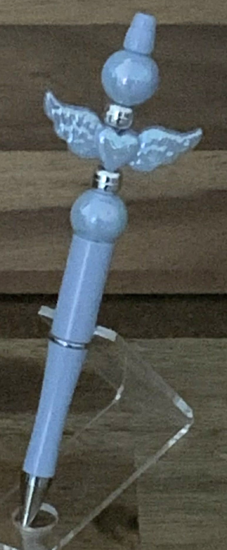 Handmade Angel Wings & Pearl Beaded Pen - Periwinkle Blue