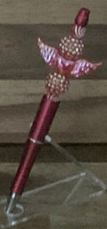 Handmade Angel Wings & Rhinestone Beaded Pen - Burgundy & Pink