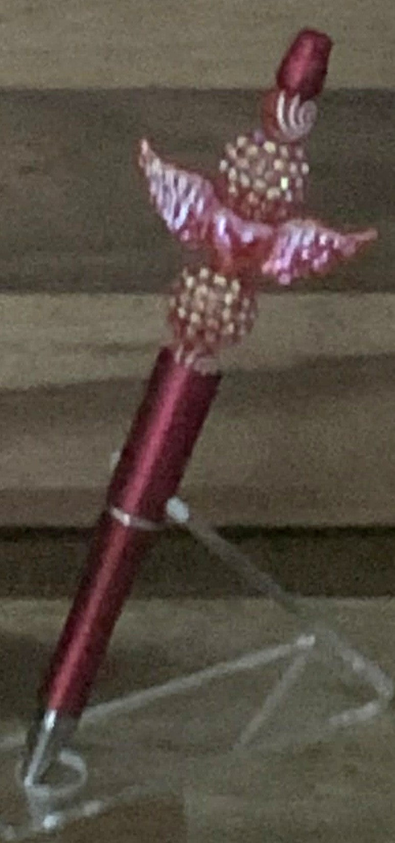 Handmade Angel Wings & Rhinestone Beaded Pen - Burgundy & Pink