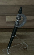 Handmade Crescent Moon & Black Rhinestone Beaded Pen - Matte Black