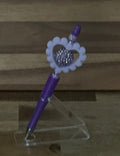 Handmade Open Heart Rhinestone Beaded Pen - Deep Purple & White