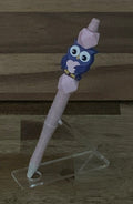 Handmade Kawaii Owl Charm Beaded Pen - Blush Pink & Navy