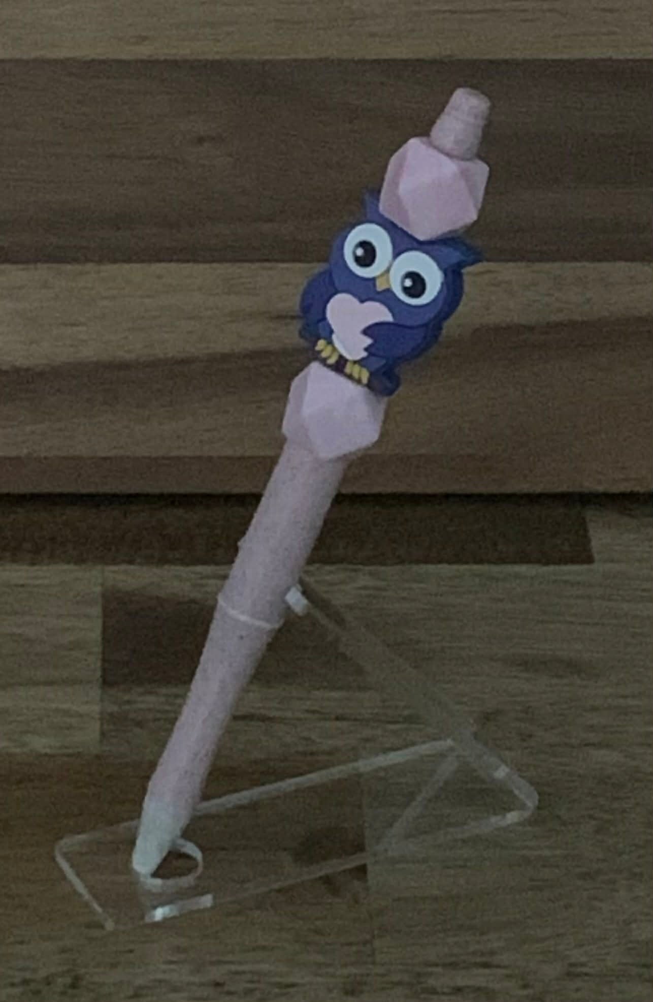 Handmade Kawaii Owl Charm Beaded Pen - Blush Pink & Navy