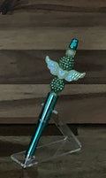 Handmade Angel Wings & Rhinestone Beaded Pen - Teal & Emerald