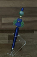 Handmade Kawaii Peacock Charm Beaded Pen - Cobalt Blue & Teal