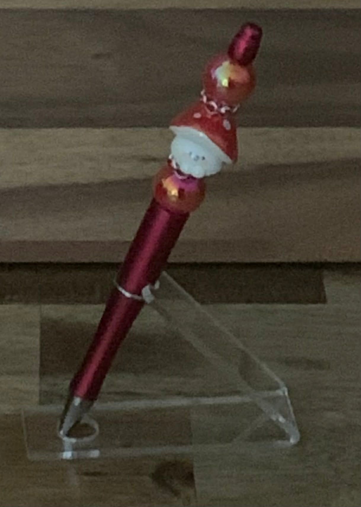 Handmade Kawaii Toadstool Mushroom Beaded Pen - Crimson Red