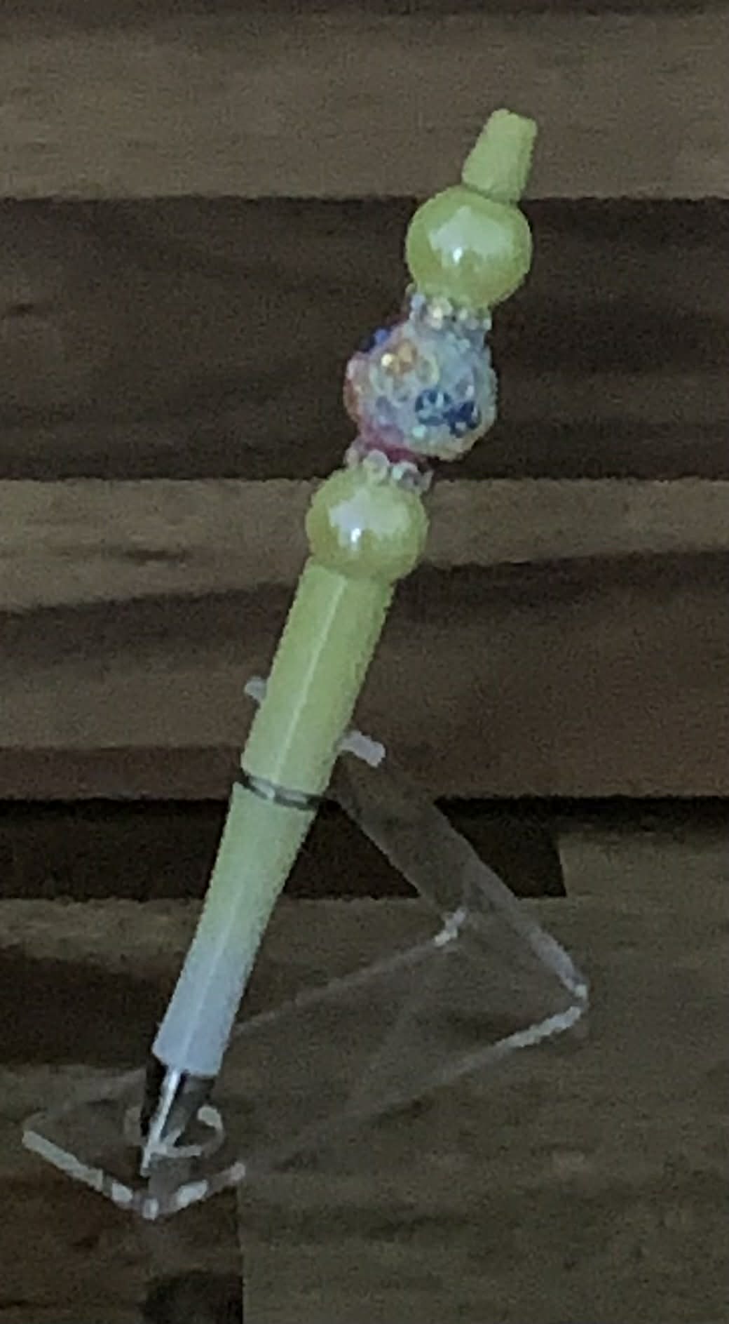 Handmade Pastel Galaxy Rhinestone Beaded Pen - Lime Green