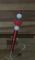 Handmade Strawberry Charm Beaded Pen - Red & White Pearl