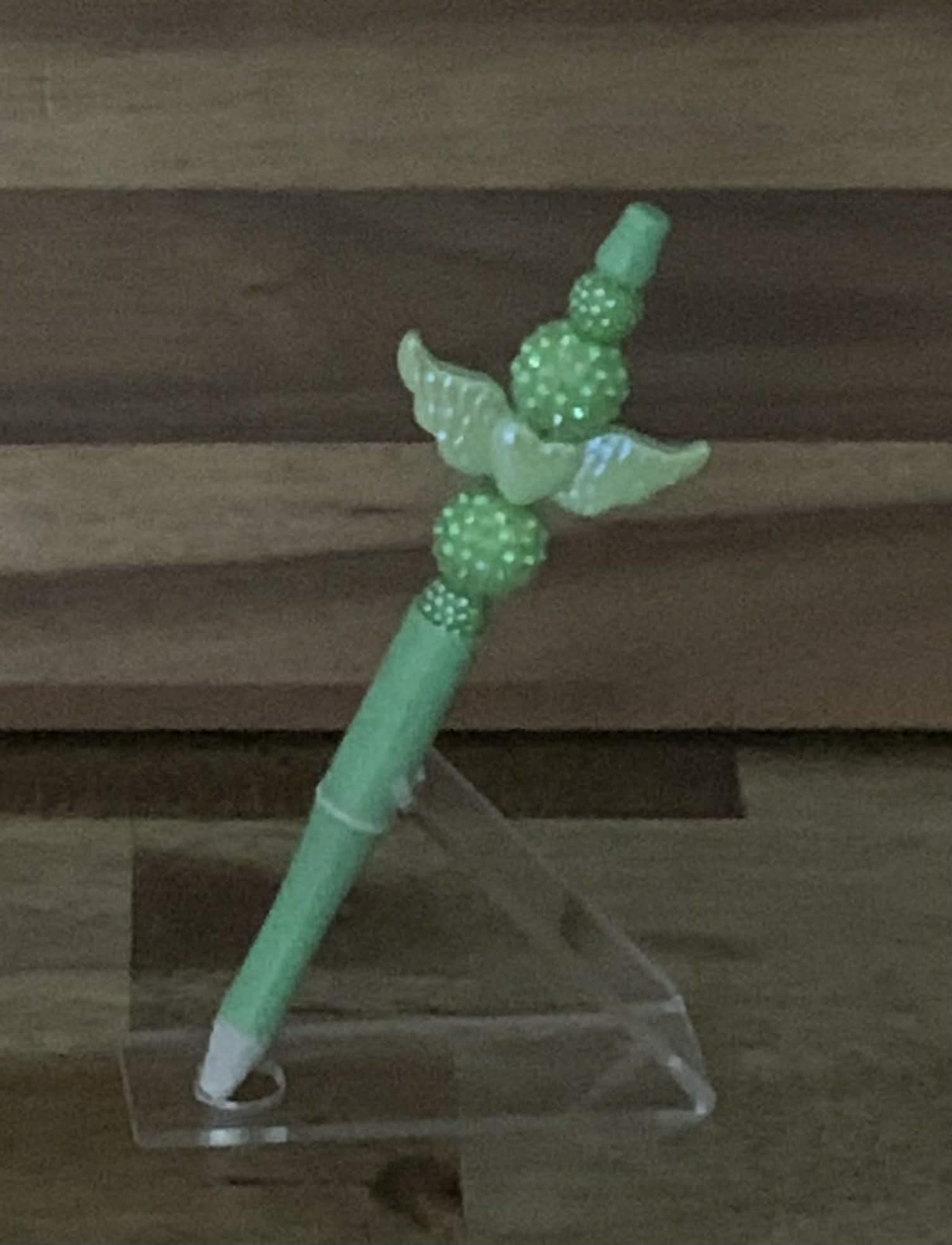 Handmade Angel Wings & Rhinestone Beaded Pen - Mint Green
