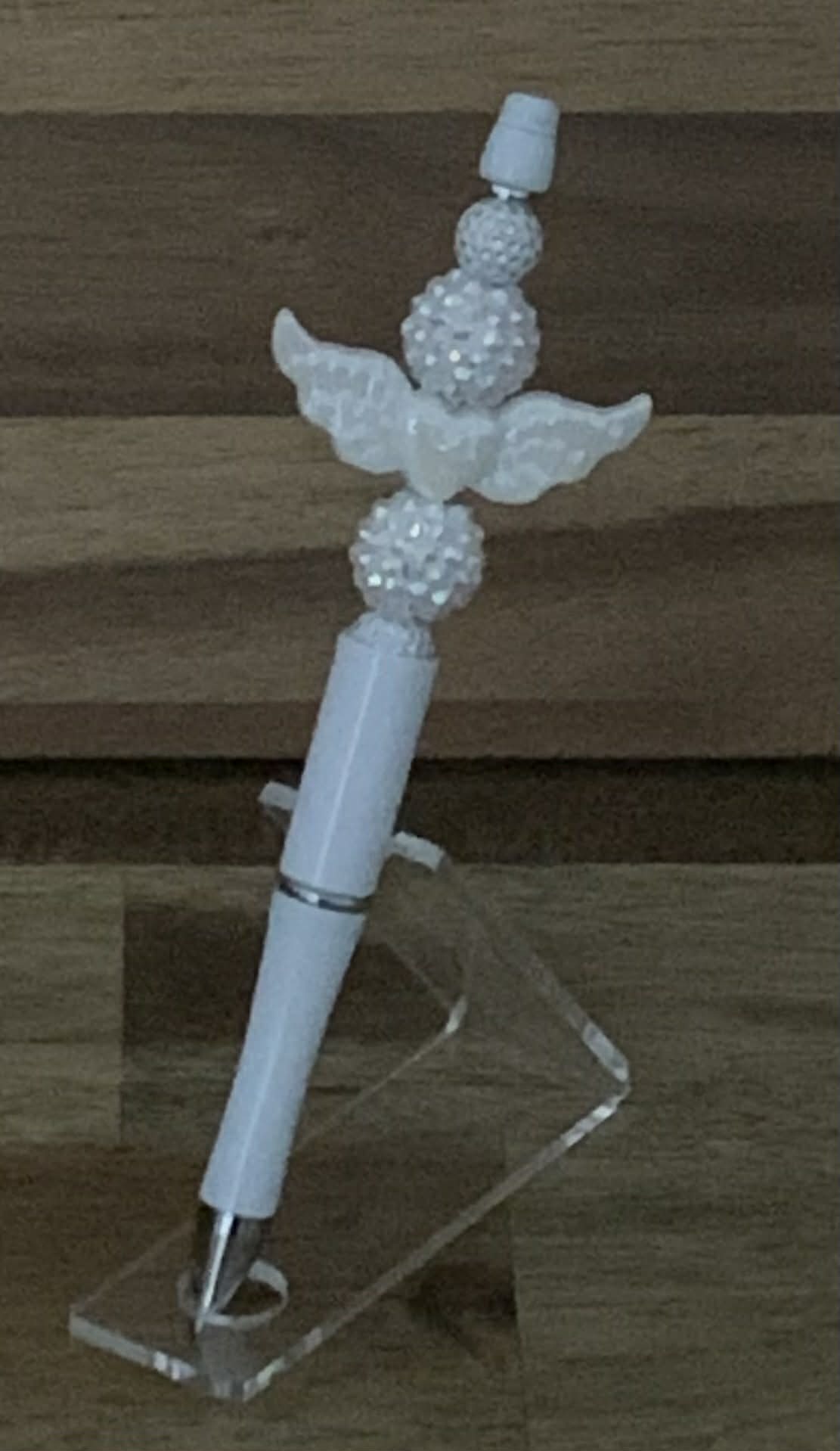 Handmade Angel Wings & White Rhinestone Beaded Pen - Pure White