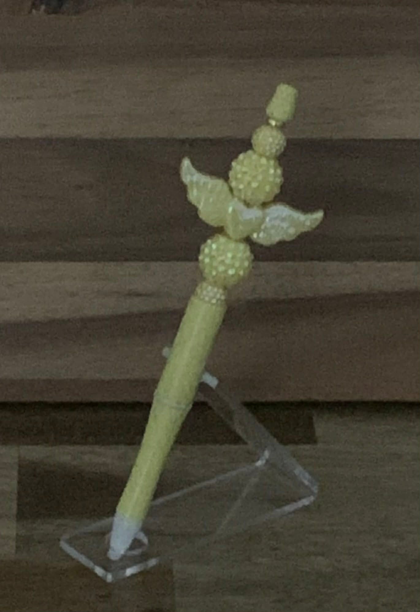 Handmade Angel Wings & Rhinestone Beaded Pen - Butter Yellow