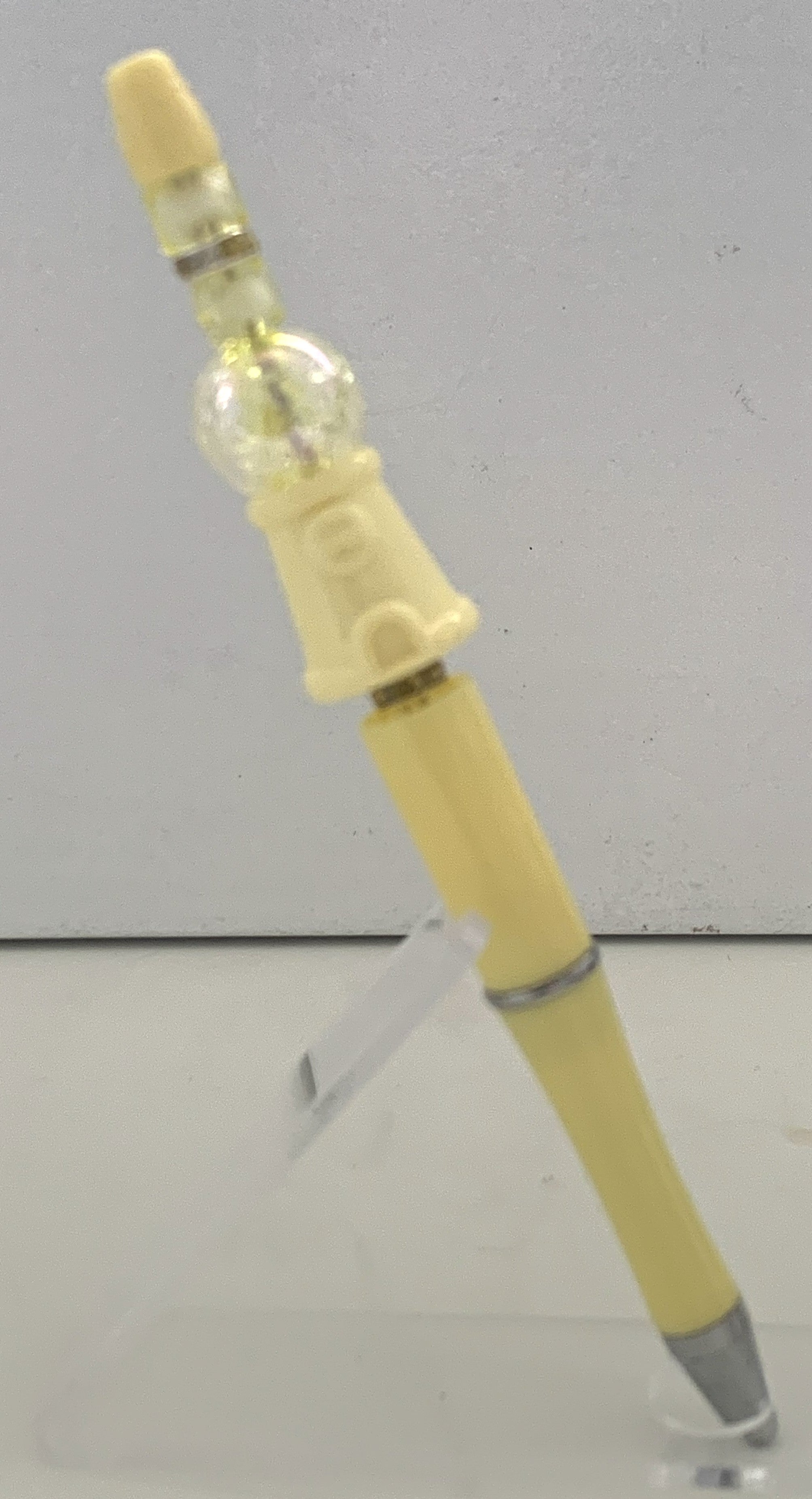 Beaded Pen - Yellow Cream Gumball Machine Charm Clear Crystal Ball Bead