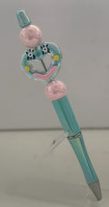 Beaded Pen - Teal Clear Heart Panda Daisy Bead Soft Pink Ball Beads