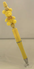 Beaded Pen - Yellow Rose Textured Teddy Bear Charm Gold Filigree Spiral Beads