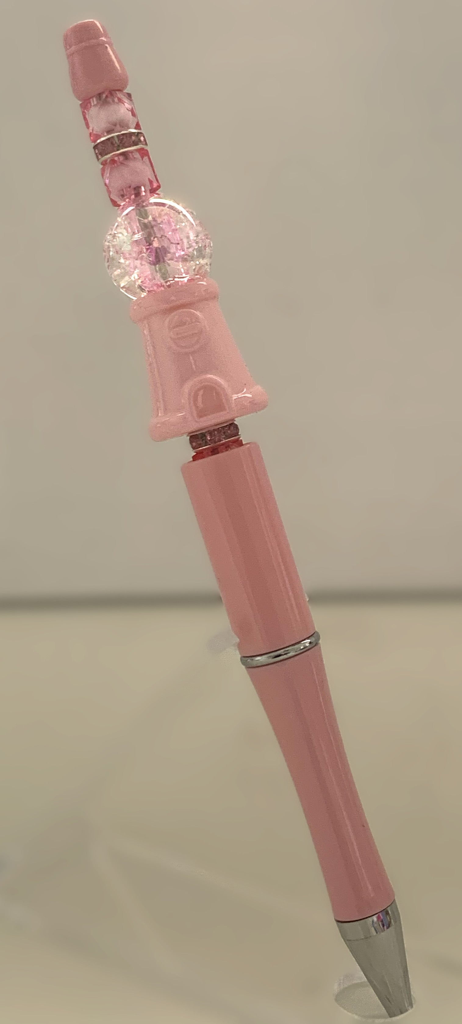 Beaded Pen - Pink Gumball Machine Charm Crackle Crystal Ball Bead Rhinestone Rings
