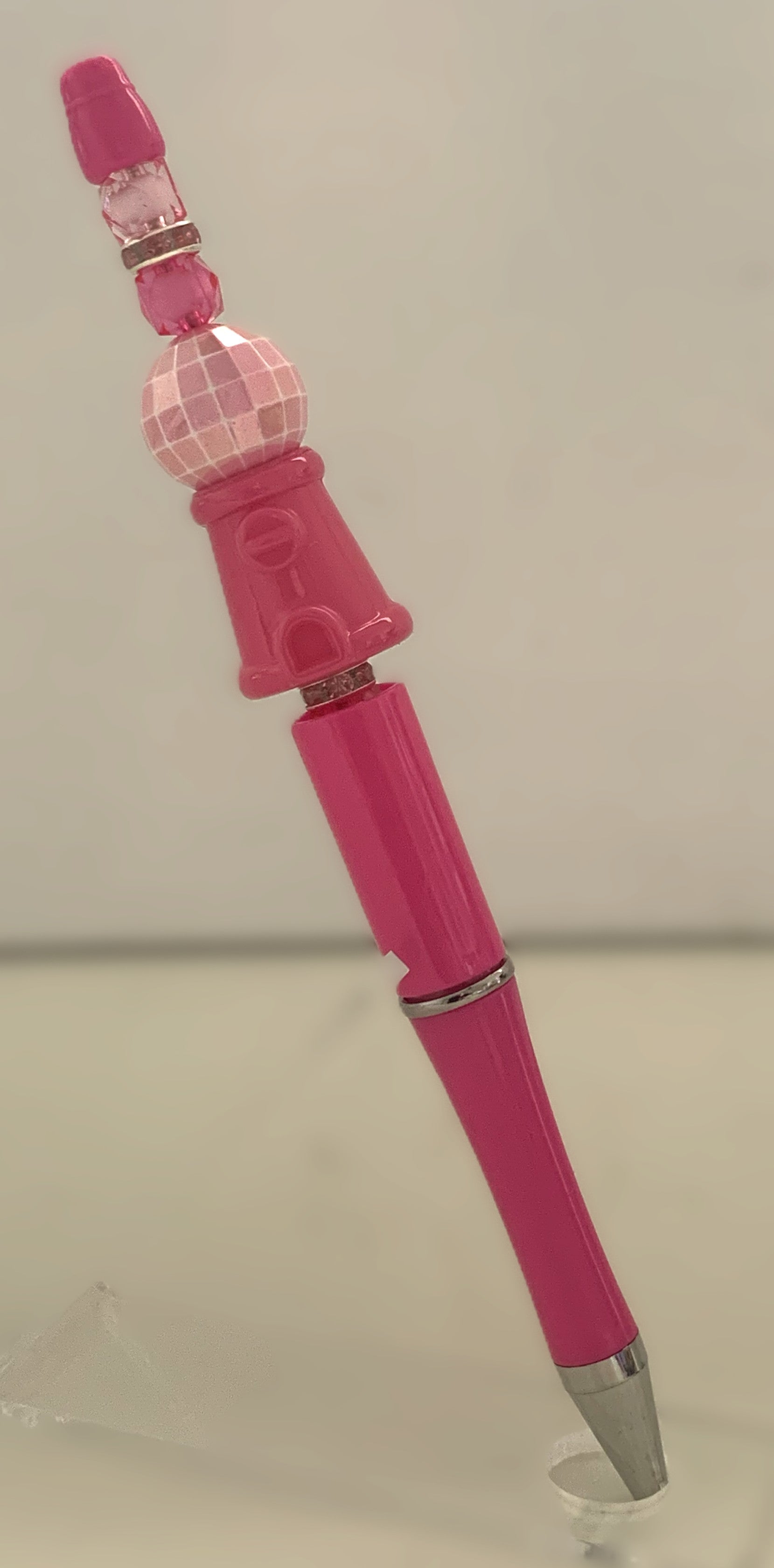 Beaded Pen - Hot Pink Gumball Machine Charm Disco Ball Pink Faceted Crystal Bead