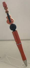 Beaded Pen - Terracotta Glitter Electric Guitar Charm Matte Black Ball Brown Cube Beads