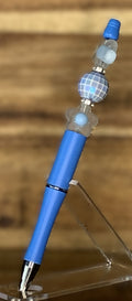 Beaded Pen - Blue Disco Ball Bead Frosted Flower Bead Soft Blue Ball Bead