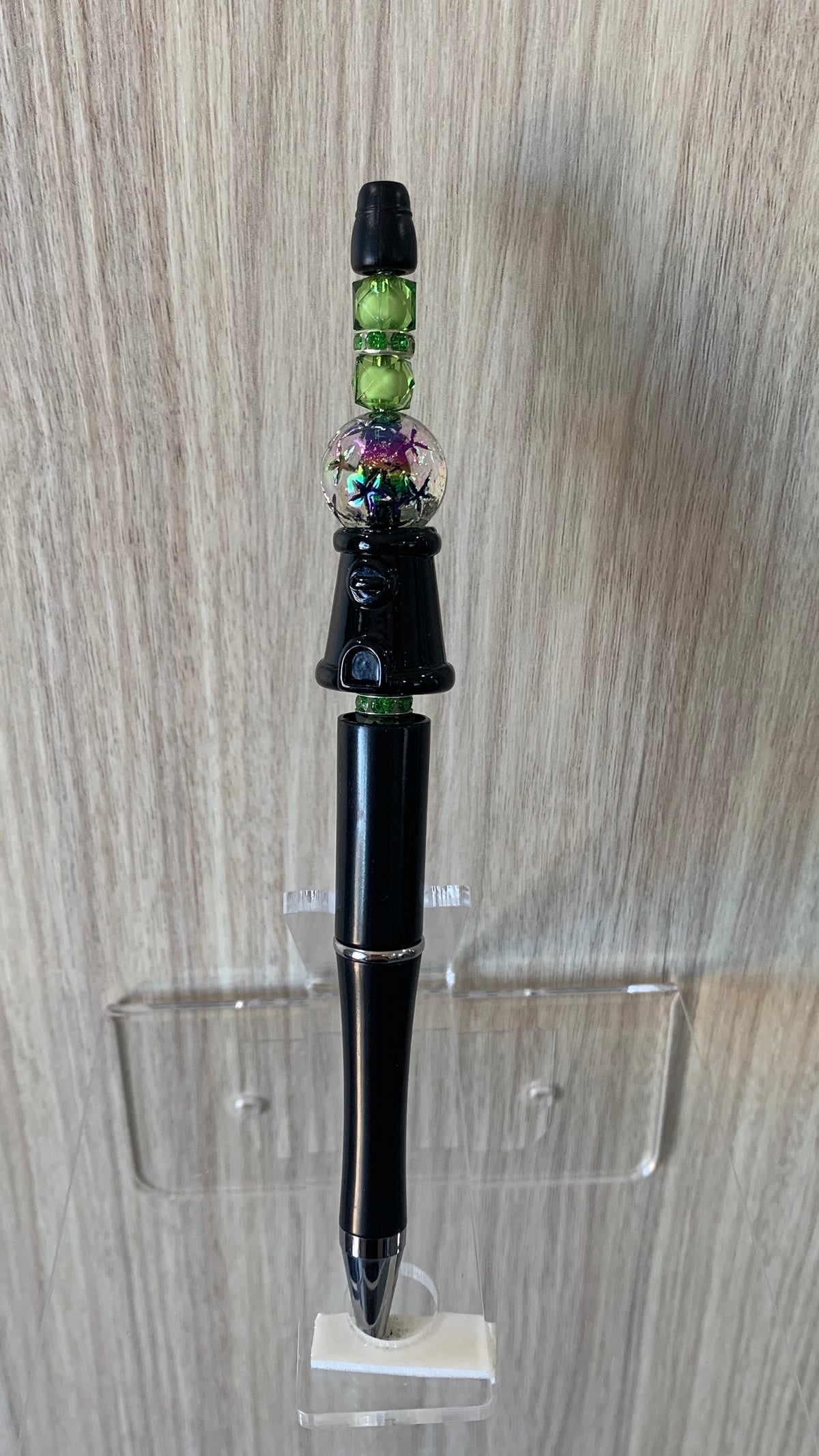 Black Gumball Machine Charm Purple Green Galaxy Globe Lime Green Crystal Square Bead Gloss Black Beaded Pen P-161