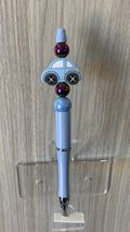 White Cartoon Car Charm Purple Oil Slick Iridescent Round Bead Pale Blue Round Bead Periwinkle Blue Beaded Pen P-172