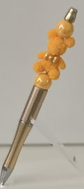 Handmade Orange Fluffy Pom Pom Cluster Beaded Pen - Gold