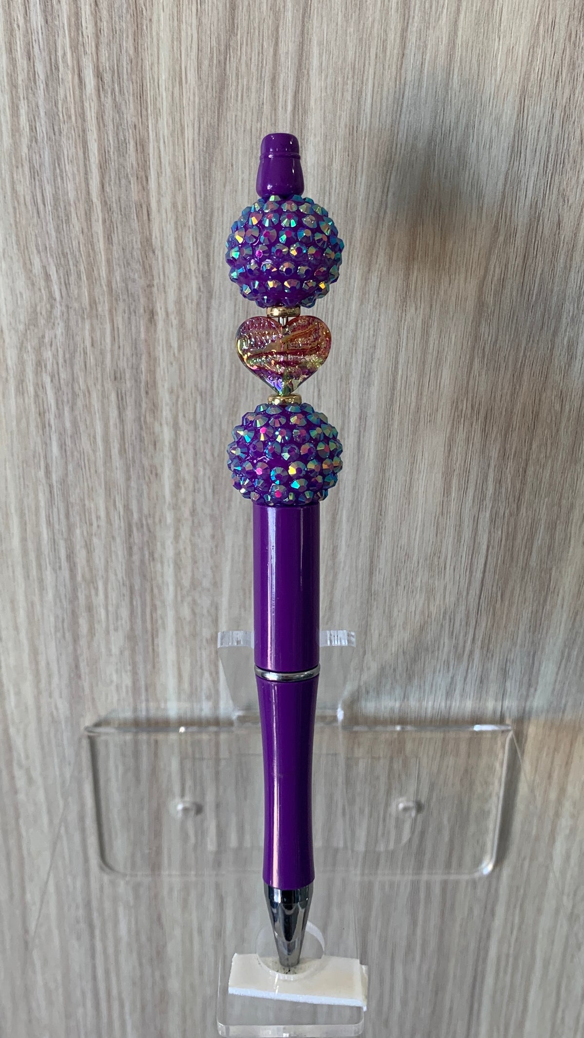 Rose Gold Glitter Heart Bead Purple AB Rhinestone Disco Ball Bead Gold Rondelle Deep Purple Beaded Pen P-177