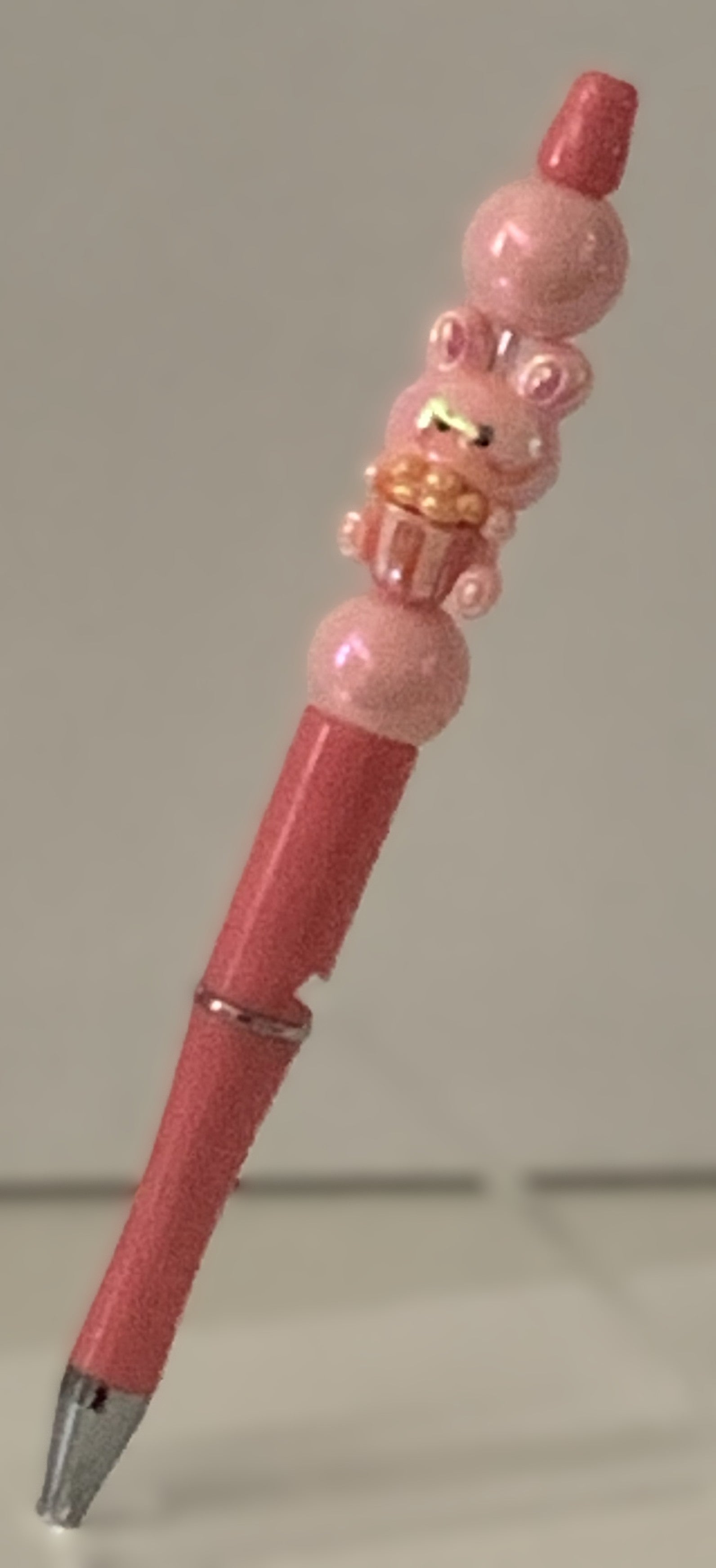 Handmade Bunny with Cupcake Charm Beaded Pen - Rose Pink