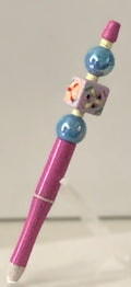 Handmade Floral Cube Beaded Pen – Pink & Blue