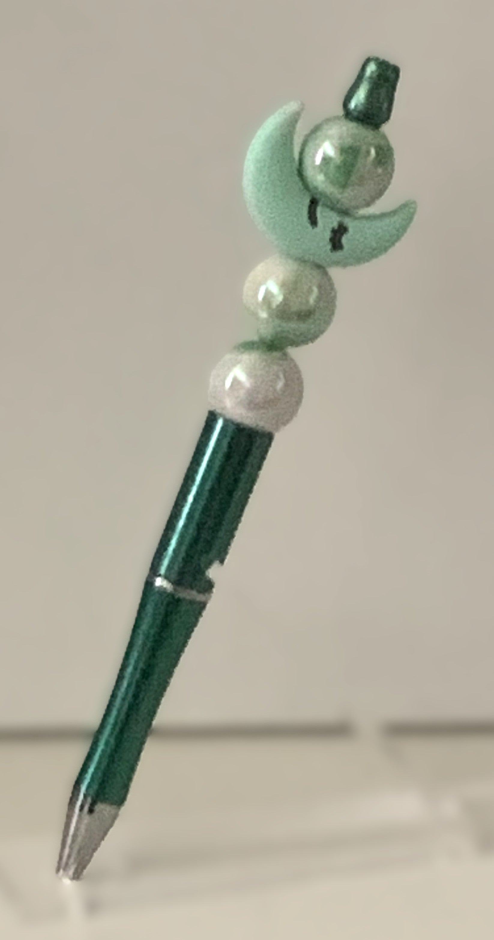 Handmade Crescent Moon & Pearl Beaded Pen - Emerald Green