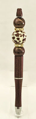 Handmade Cow Print Beaded Pen - Chocolate Brown & Gold