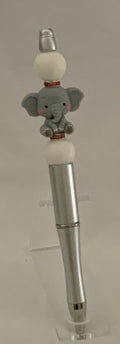 Handmade Kawaii Baby Elephant Beaded Pen - Silver & White