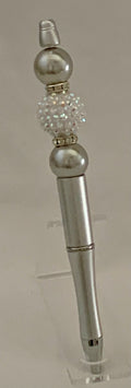 Handmade Crystal Snowball Beaded Pen – Silver