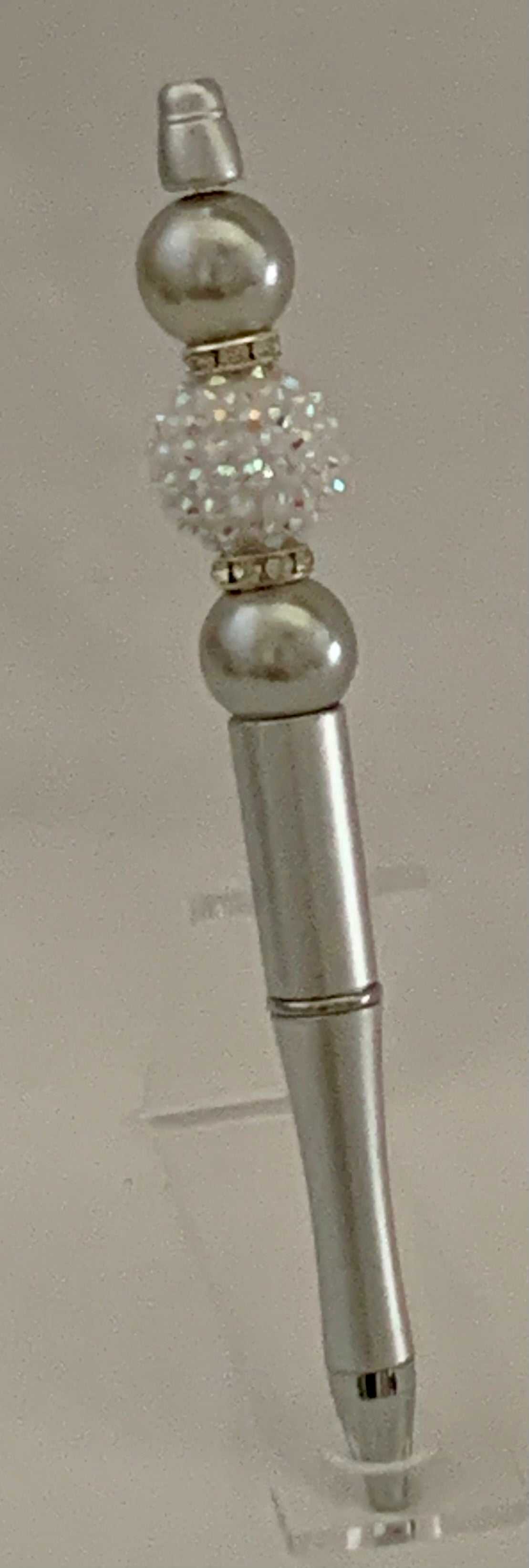 Handmade Crystal Snowball Beaded Pen – Silver