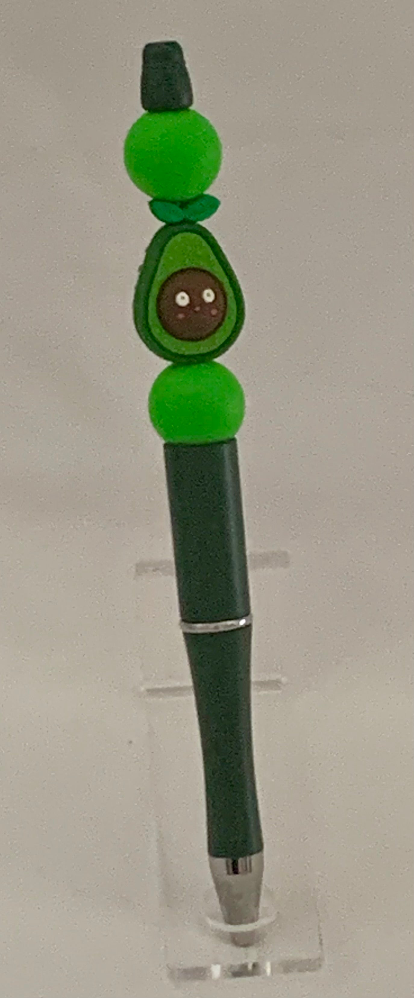 Handmade Kawaii Avocado Beaded Pen - Forest Green & Lime