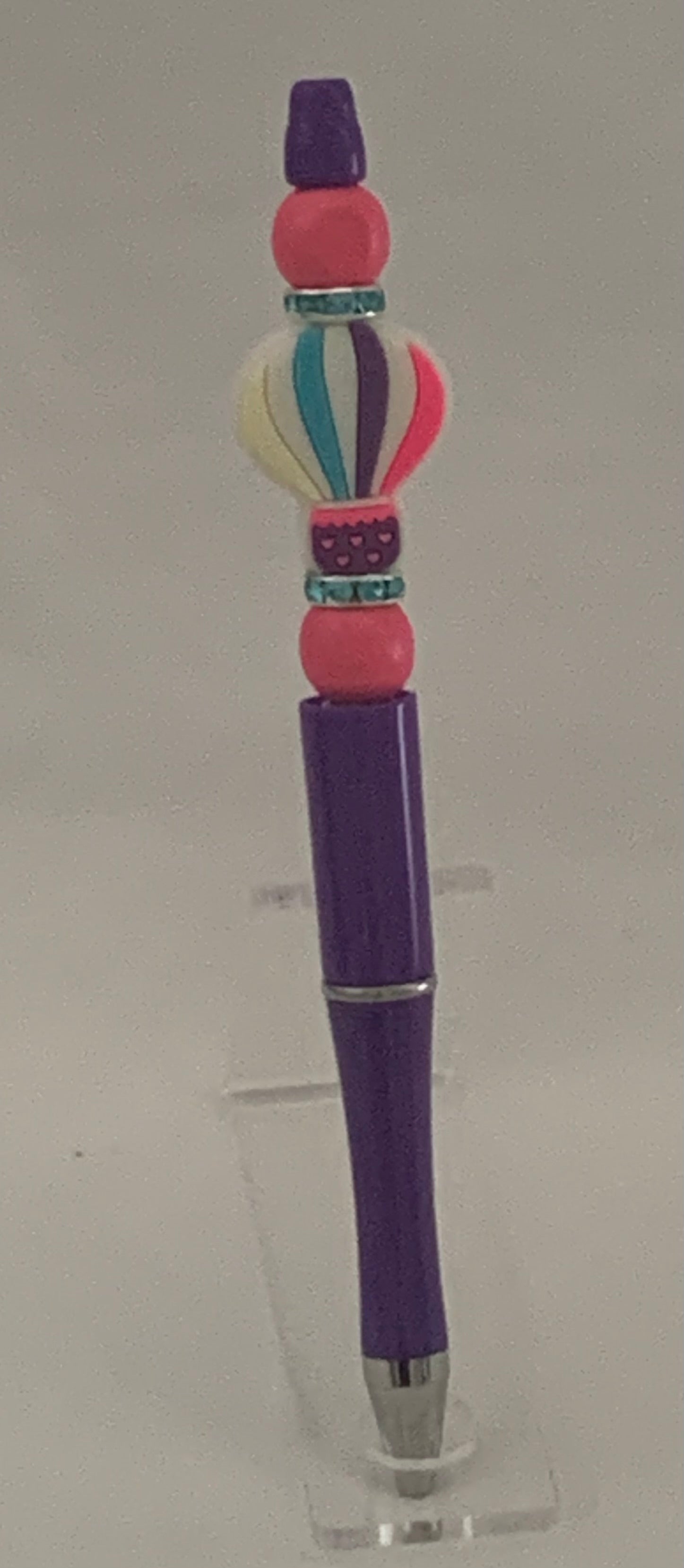 Handmade Hot Air Balloon Beaded Pen - Purple & Coral