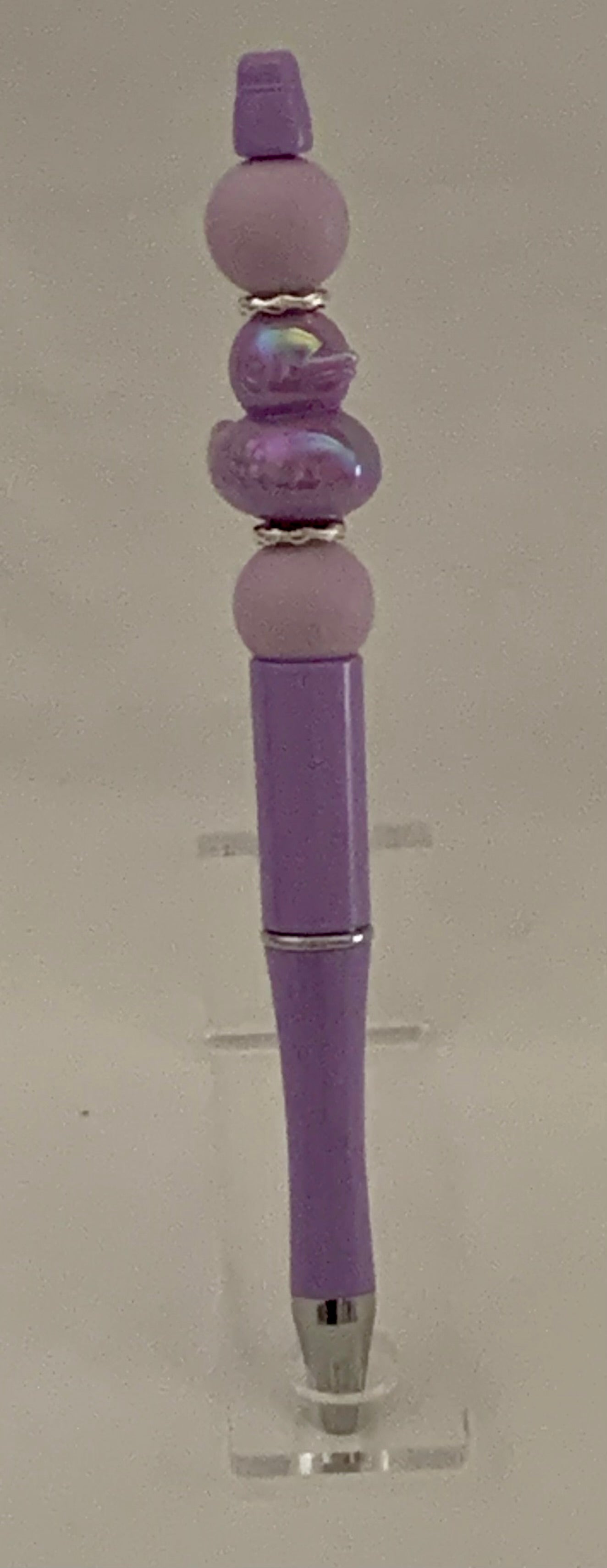 Handmade Iridescent Duck Charm Beaded Pen - Lavender & Purple