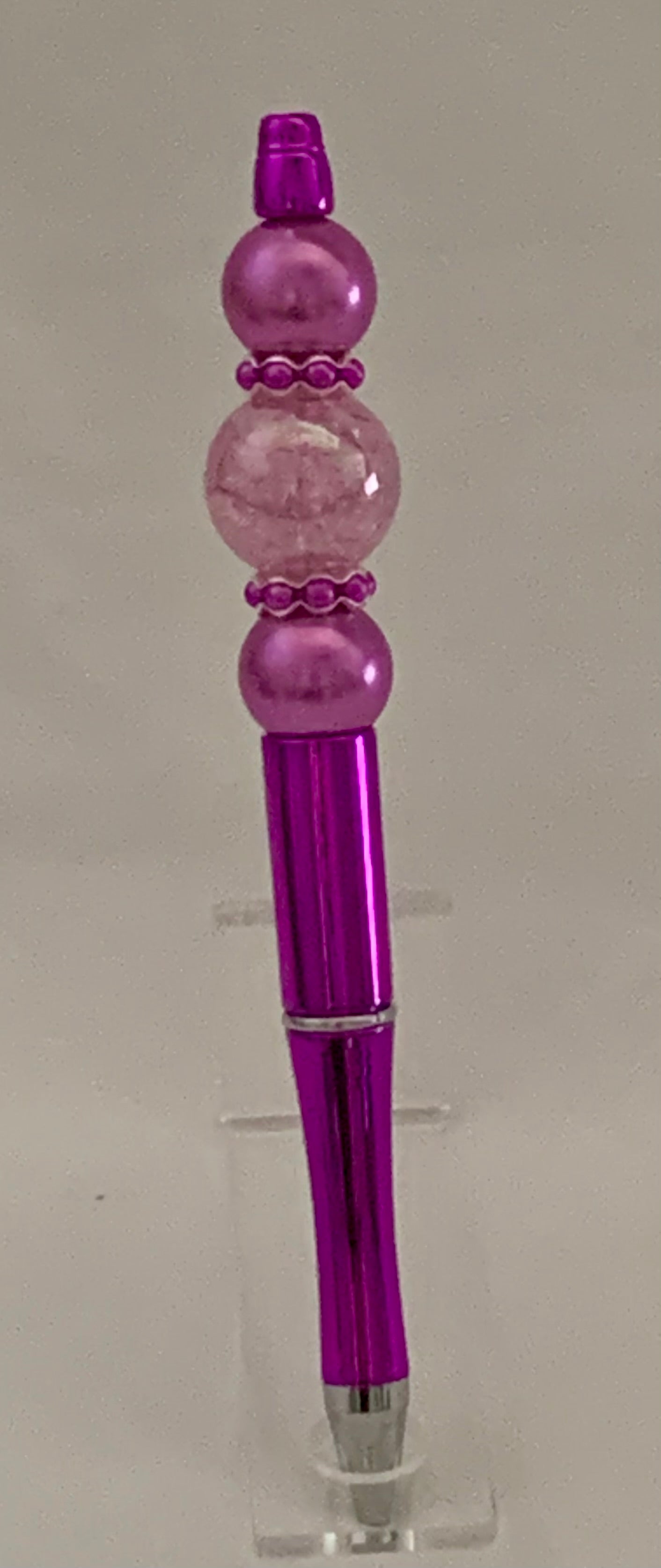 Handmade Crackle Glass & Violet Pearl Beaded Pen - Magenta & Lavender