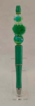 Handmade Pom Pom & Aurora Borealis Beaded Pen - Teal Green