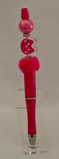 Handmade Bear & Pom Pom Beaded Pen - Hot Pink